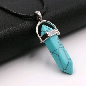 Natural Turquoise Stone Crystal Quartz Point Chakra Pendant Necklace Black Cord‎